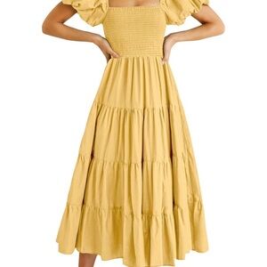 Chic Mustard Smocked Midi Dress